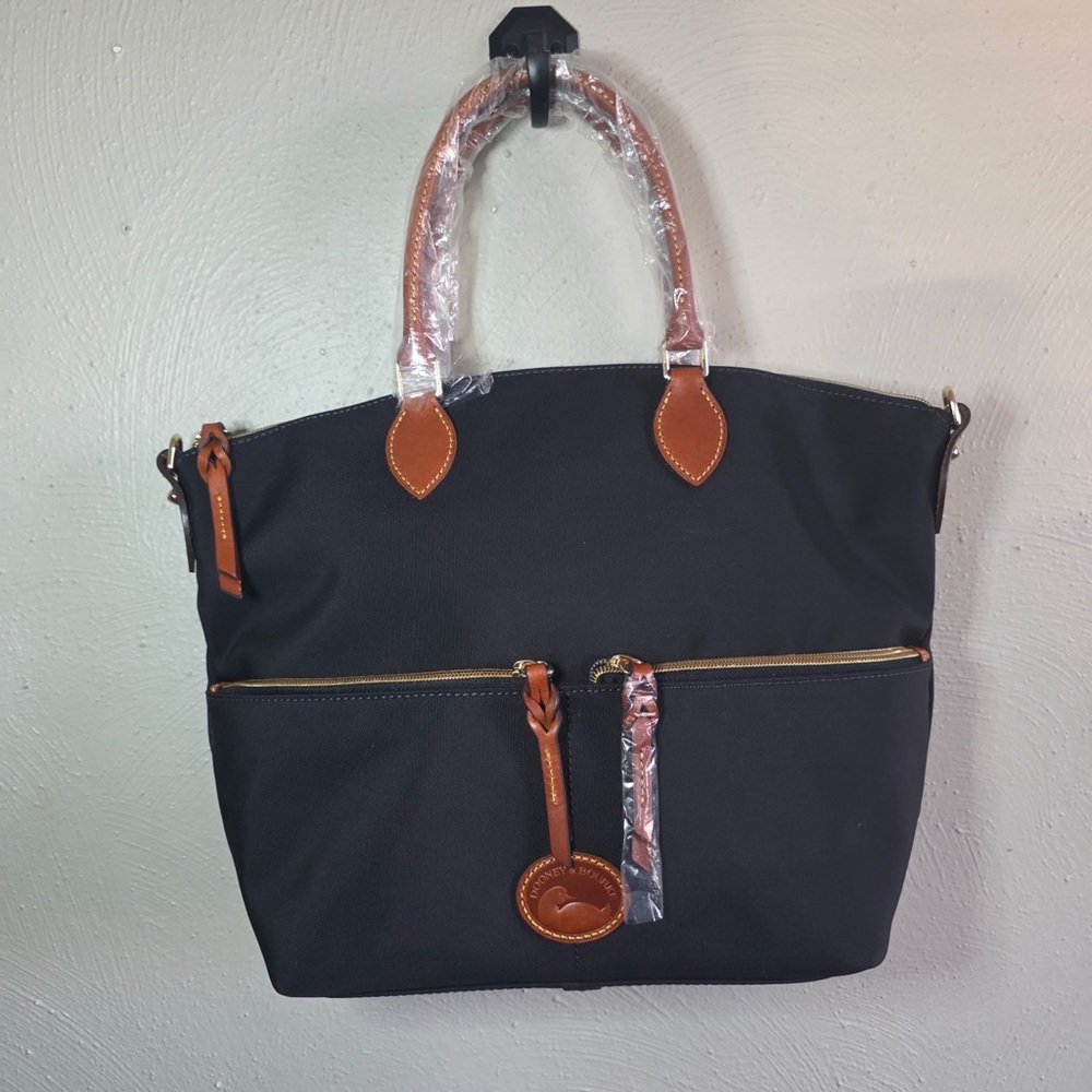 Black Dooney & Bourke Tote Bag with Tan Handles